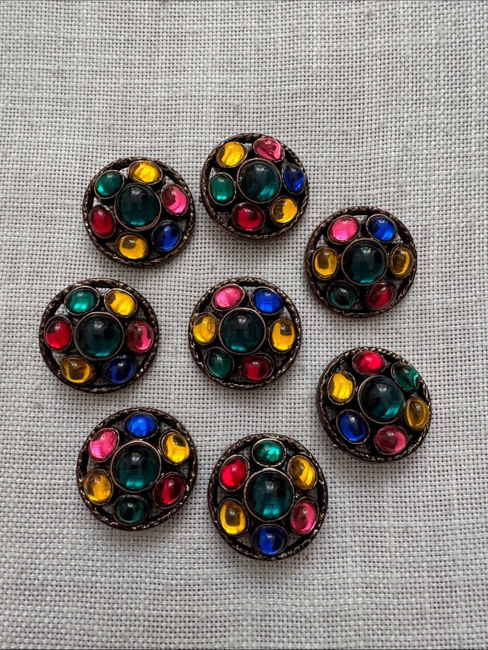 28mm 8 x Bohemian Style Multicolor Stones Decorative Buttons